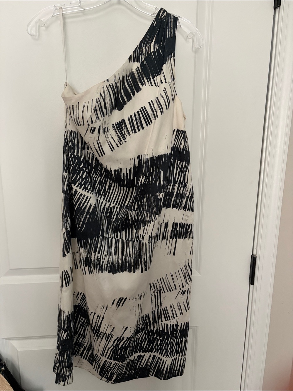 Lida Baday Asymmetric One-Shoulder Black & White Print Dress
